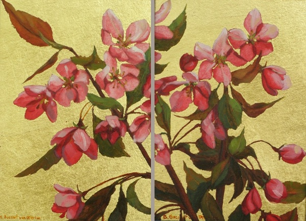 Cherry Branch Diptych (with gold leaf)