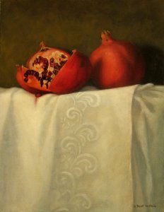Pomegranates on White - oil painting by Bridget Bossart van Otterloo - click to see more